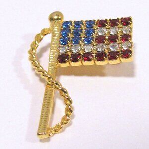 Patriotic Vintage Crystal American Flag Pin